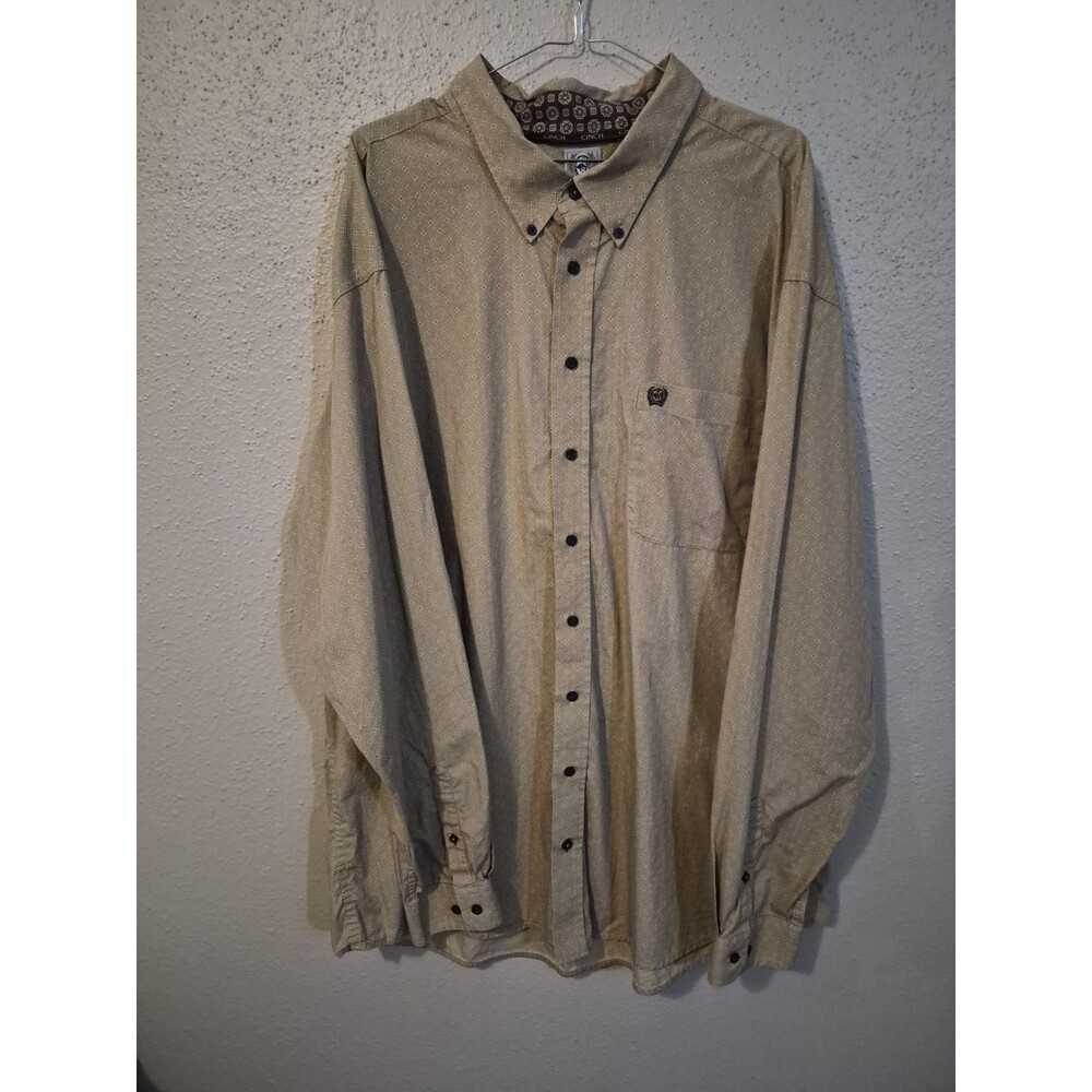 Cinch Mens Khaki Plaid Button Down Shirt Size XXXL Geometric Western Cowboy